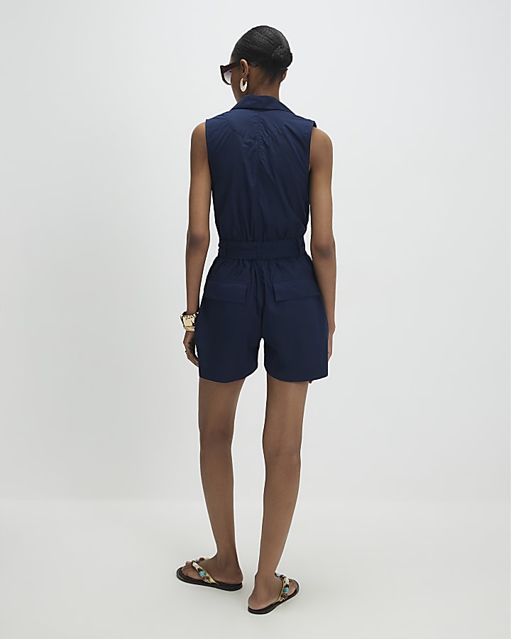 Navy Sleeveless Utility Playsuit