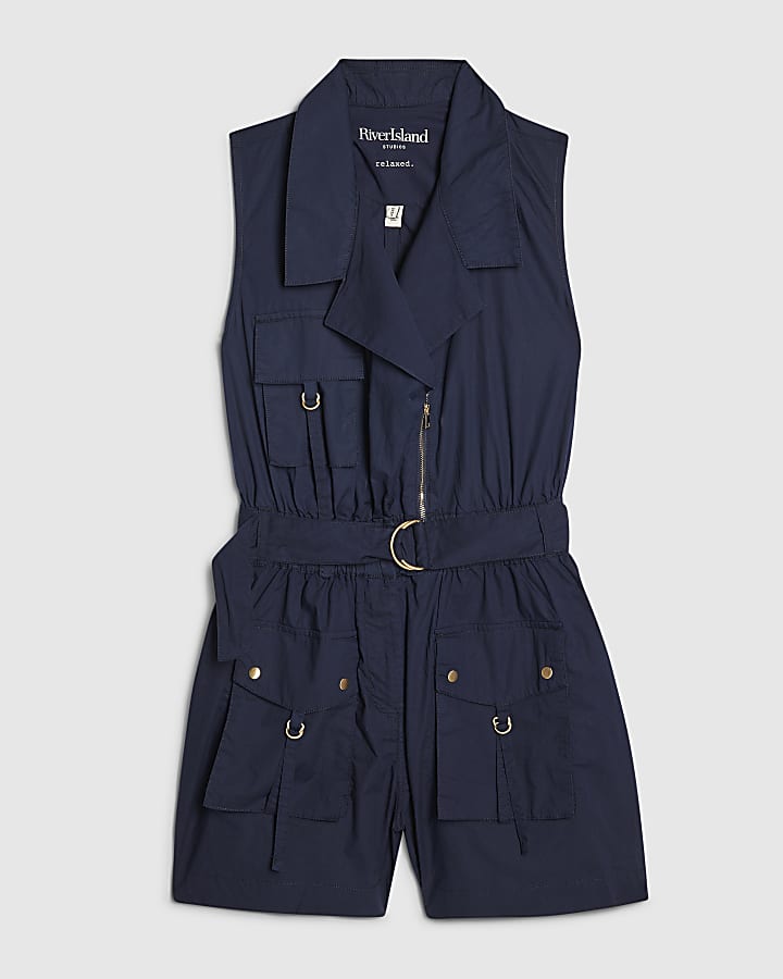 Navy Sleeveless Utility Playsuit
