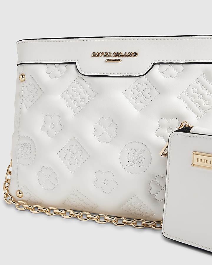 White Quilted Monogram Cross Body Bag