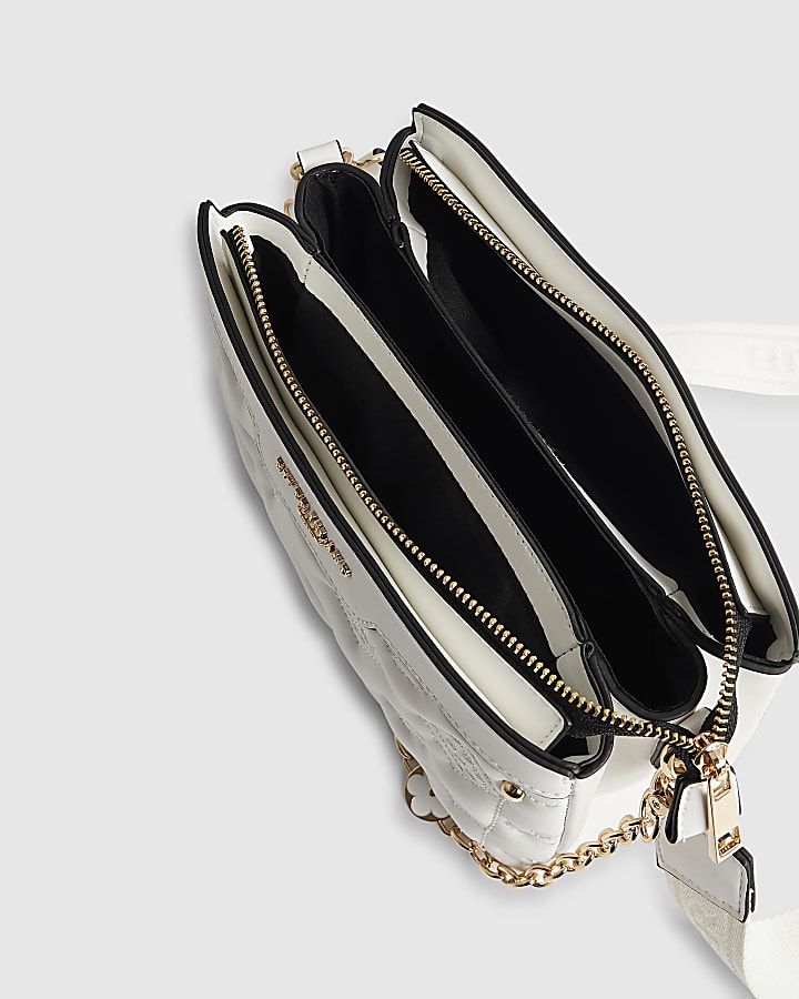 White Quilted Monogram Cross Body Bag