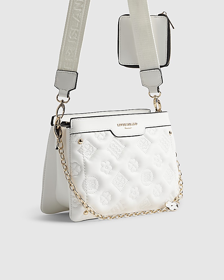 White Quilted Monogram Cross Body Bag