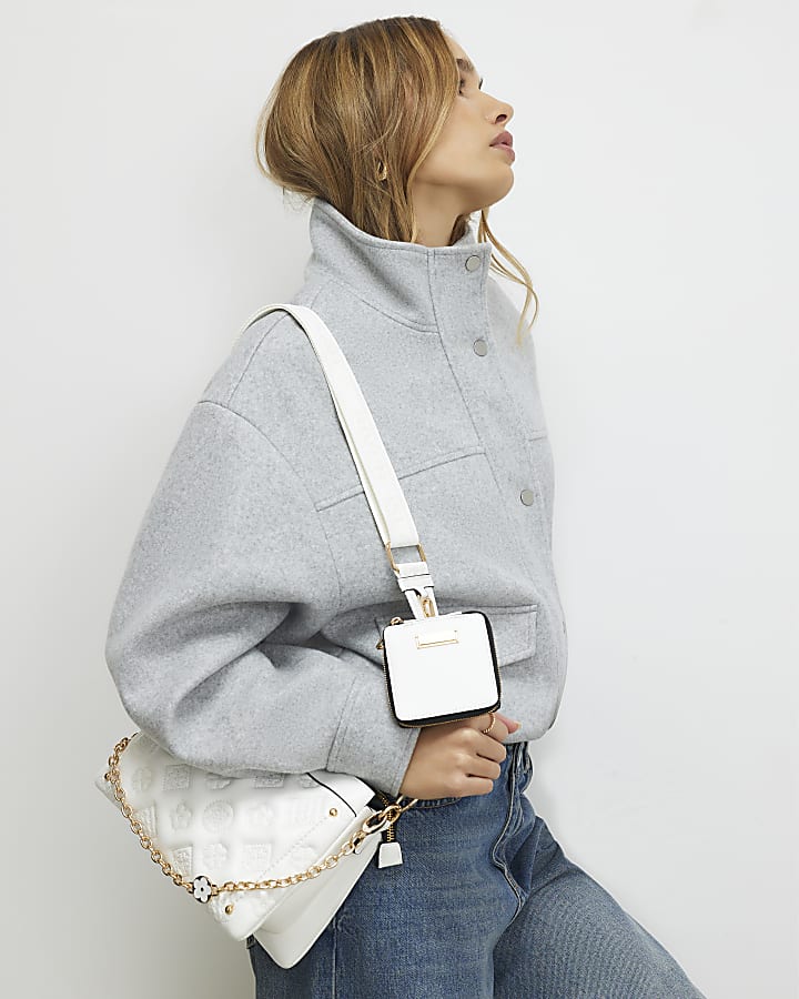 White Quilted Monogram Cross Body Bag