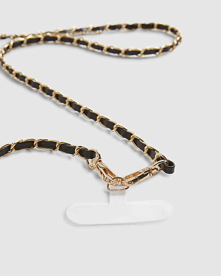 Black Cross Body Faux Leather Phone Chain