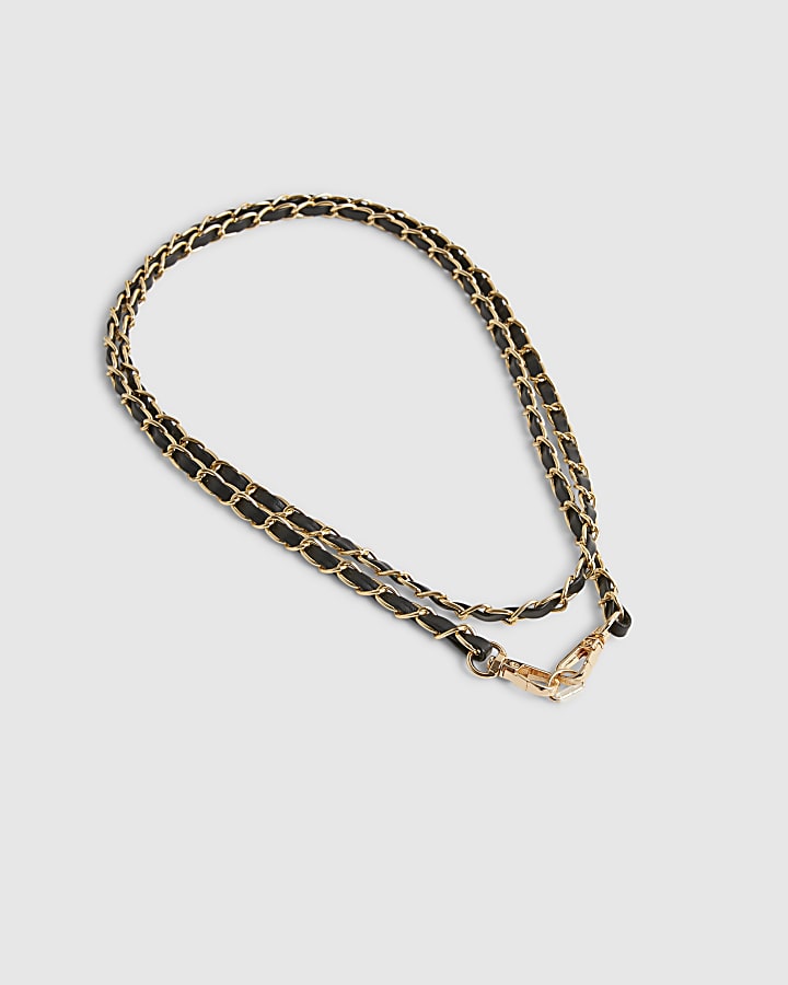 Black Cross Body Faux Leather Phone Chain