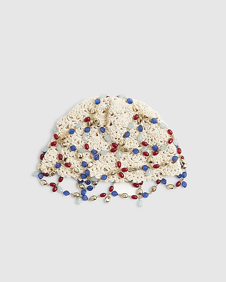 Cream Beaded Skull Cap