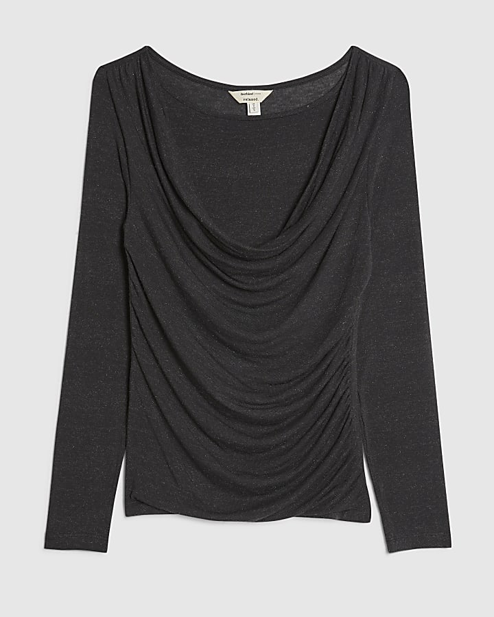 Grey Long Sleeve Drape Layered Top