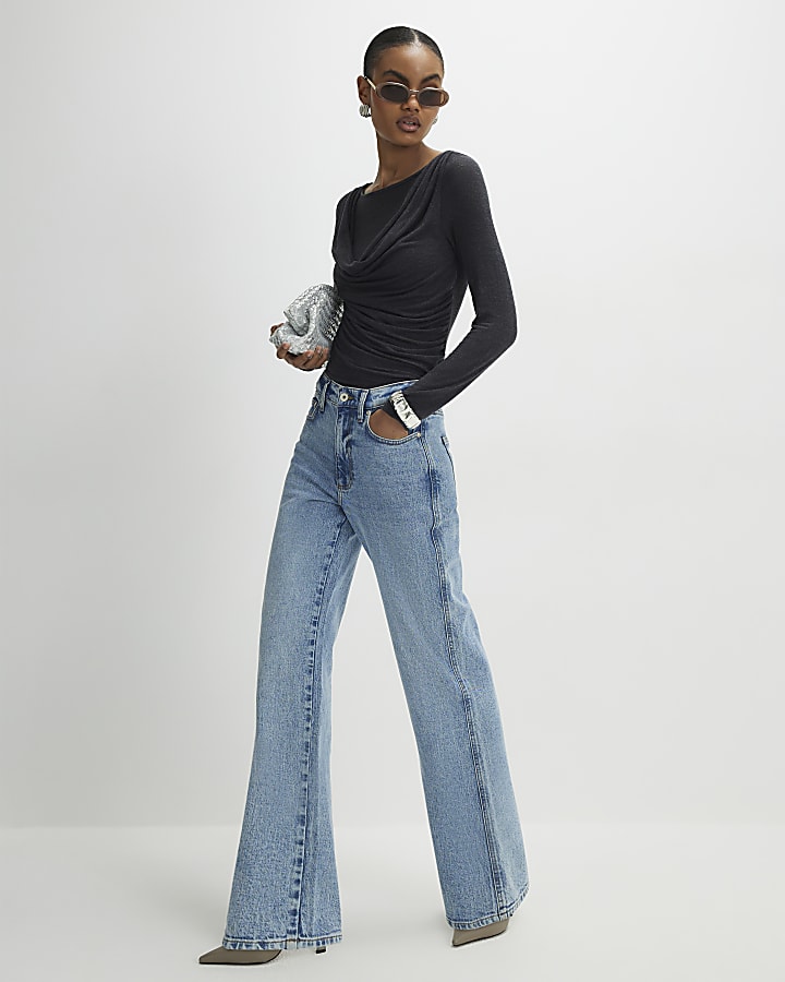 Grey Long Sleeve Drape Layered Top