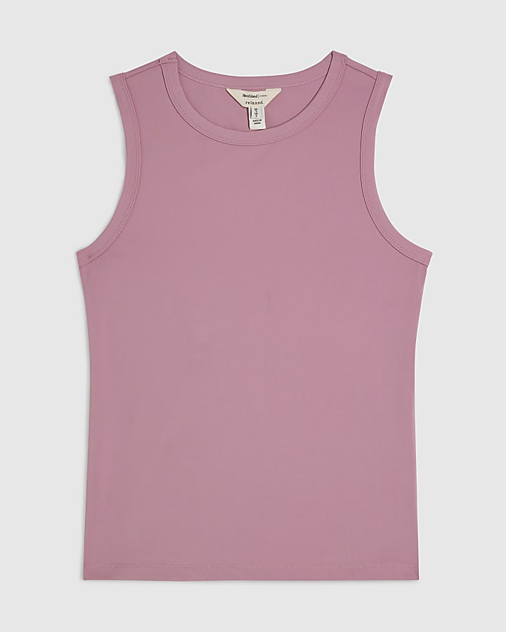 Pink Sleeveless Racer Neck Tank Top