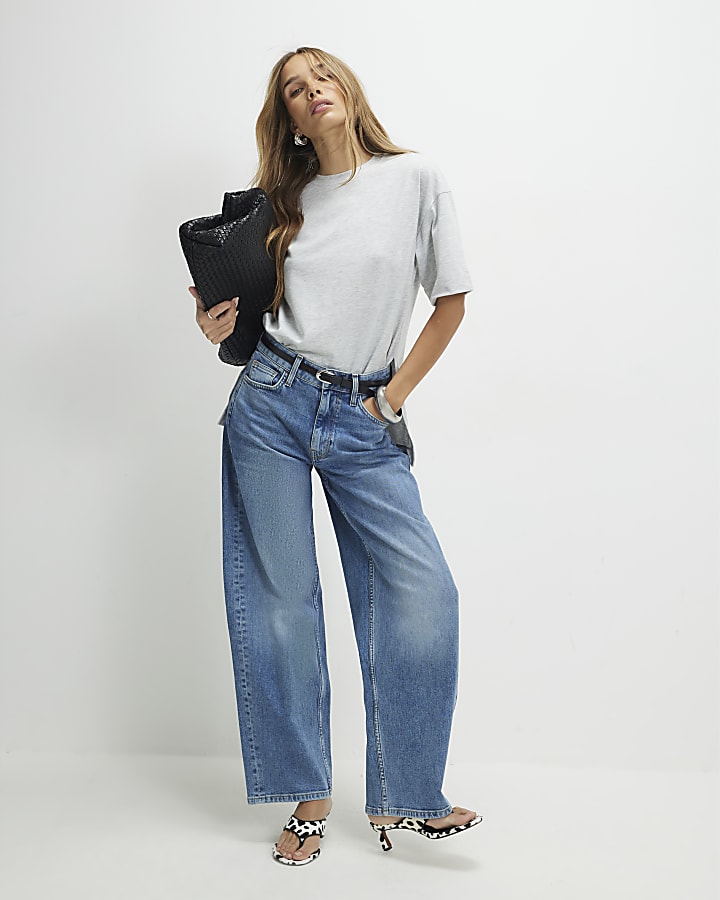 Grey Short Sleeve Slit Hem T-shirt