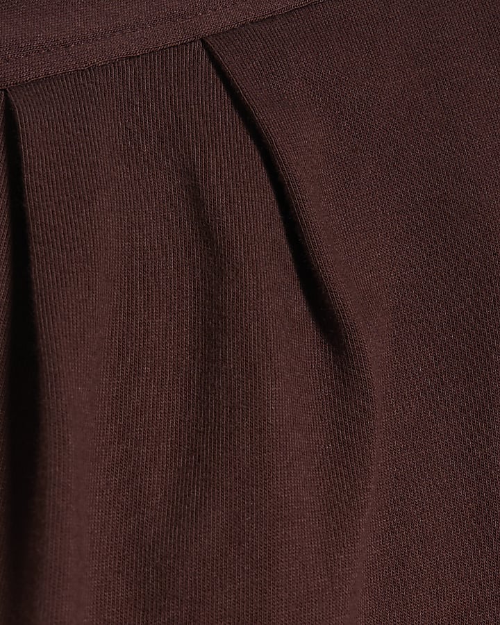 Brown Short Sleeve Pleat Shoulder T-shirt