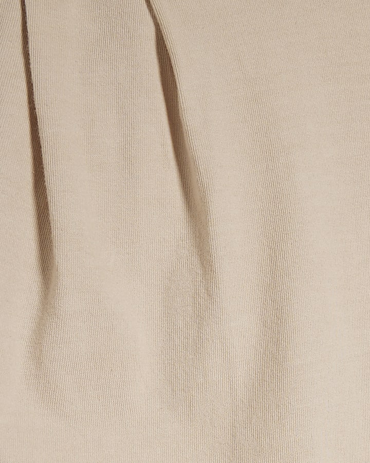 Beige Short Sleeve Pleat Shoulder T-shirt