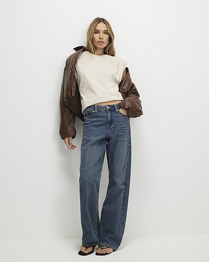 Beige Short Sleeve Pleat Shoulder T-shirt