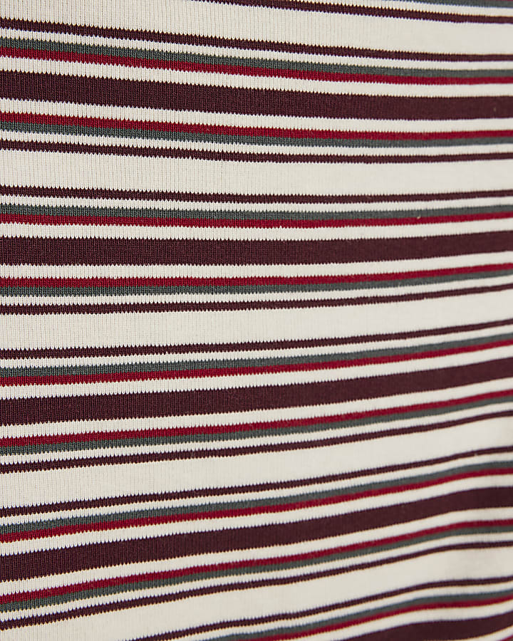 Beige Cotton Striped Bandeau Top