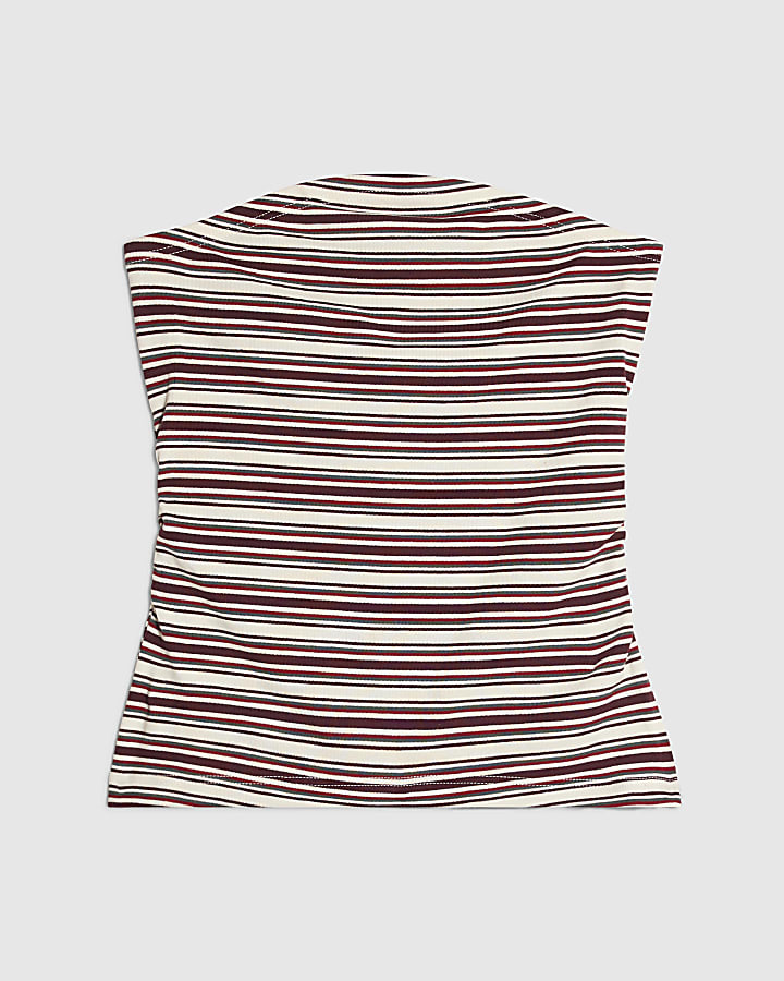 Beige Cotton Striped Bandeau Top