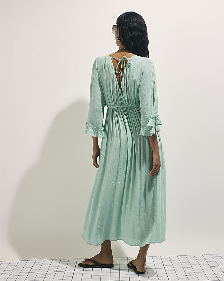 Blue Mirror Embroidered Maxi Dress