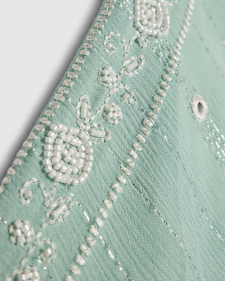 Blue Mirror Embroidered Maxi Dress