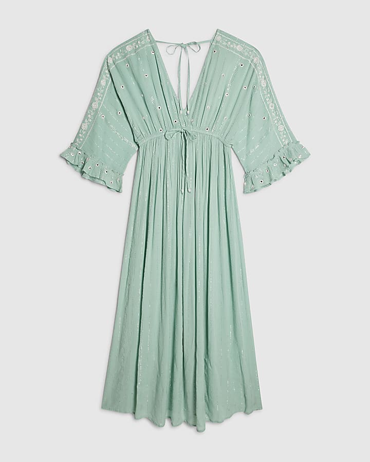 Blue Mirror Embroidered Maxi Dress