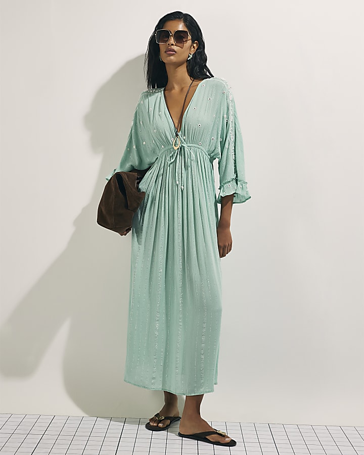 Blue Mirror Embroidered Maxi Dress