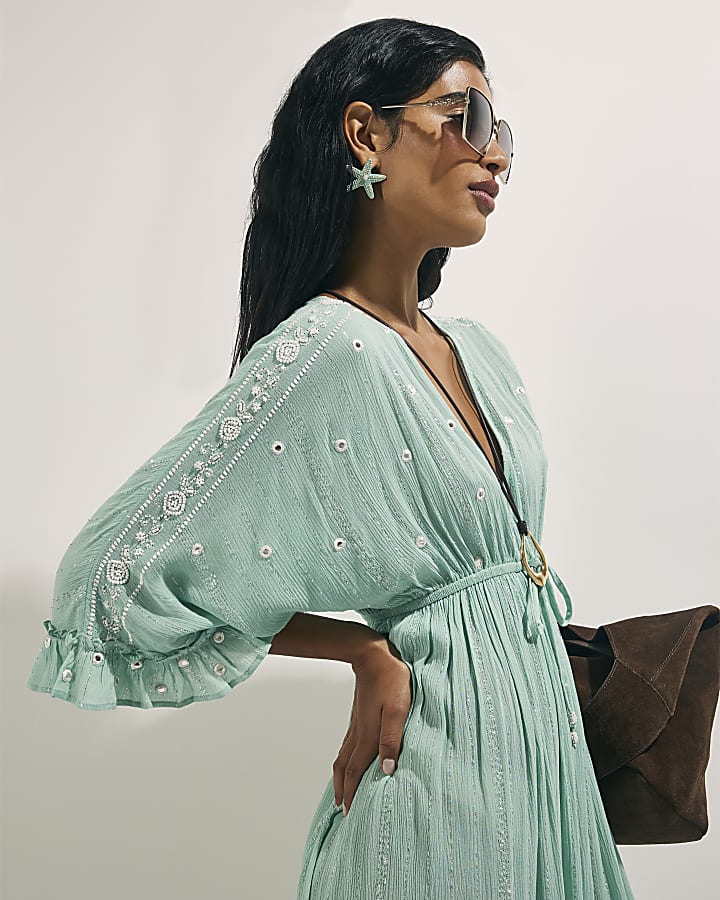Blue Mirror Embroidered Maxi Dress