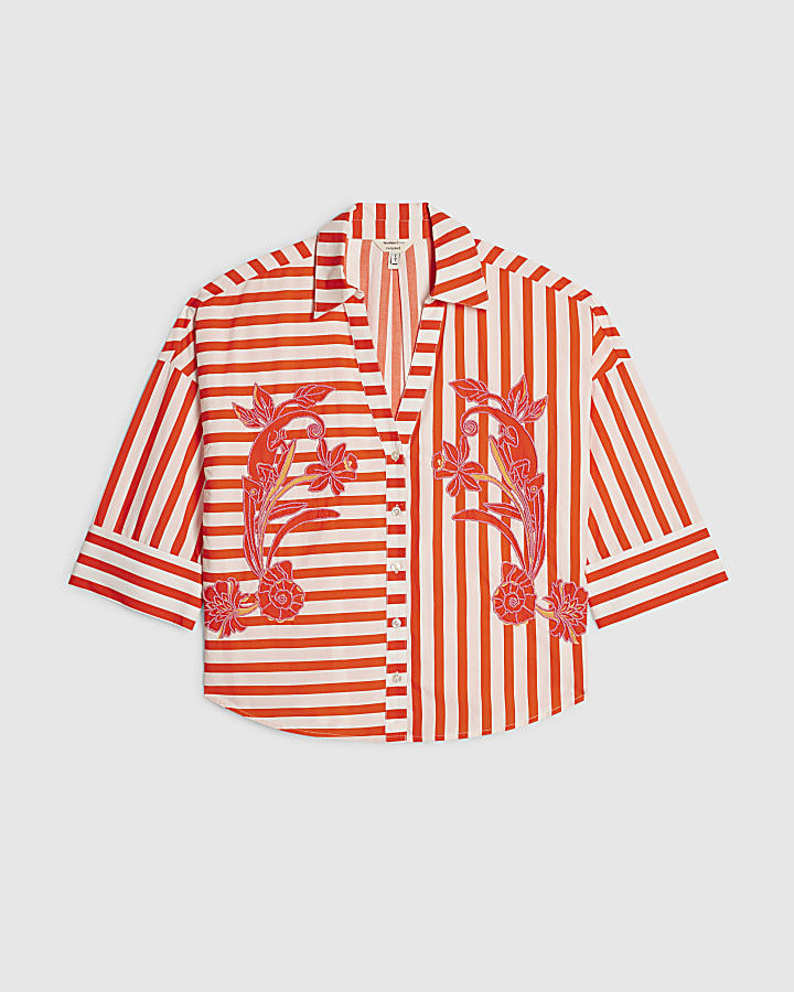 Red Stripe Beaded Shirt