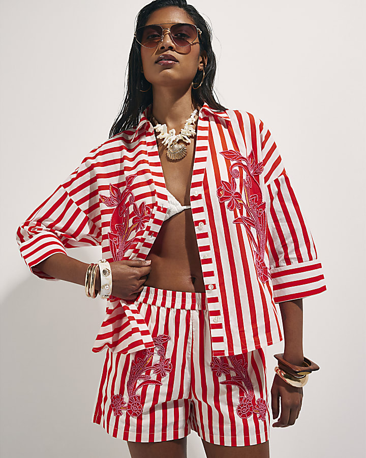 Red Stripe Beaded Shirt