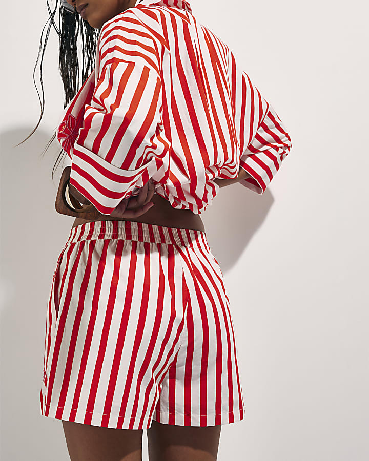 Red Stripe Beaded Shorts