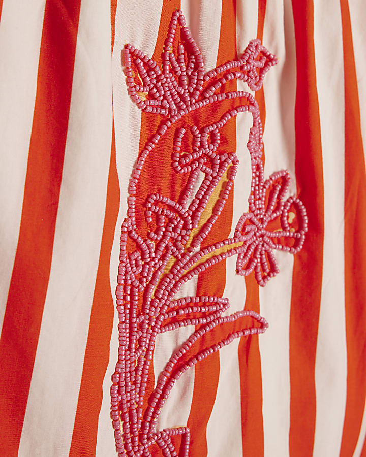 Red Stripe Beaded Shorts