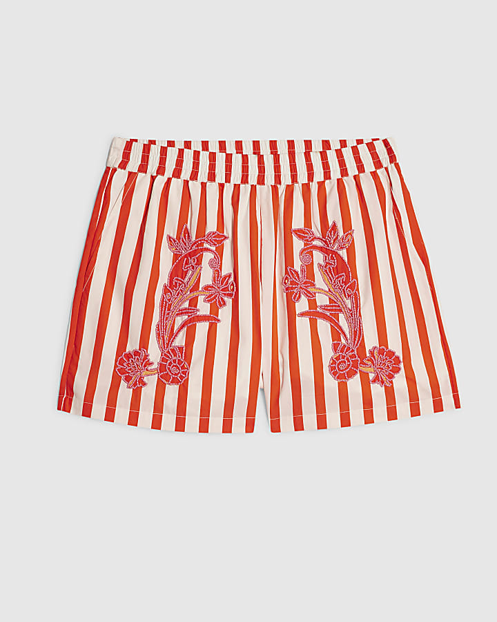 Red Stripe Beaded Shorts