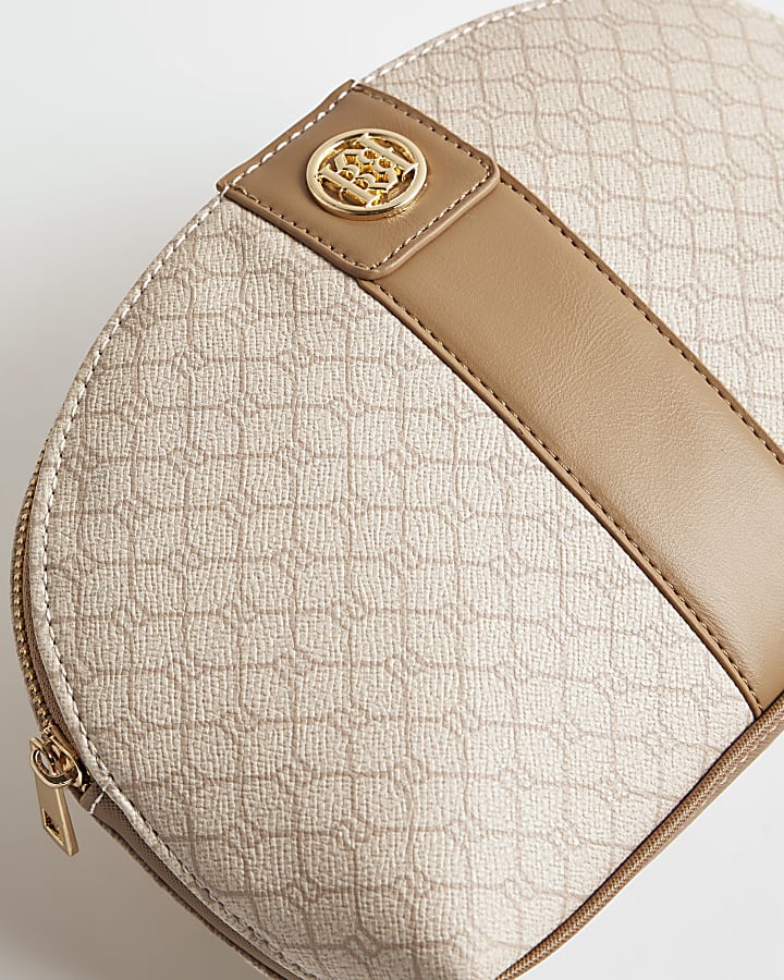 Beige Monogram Print Makeup Bag