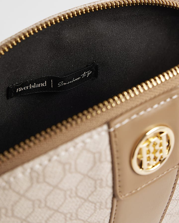 Beige Monogram Print Makeup Bag