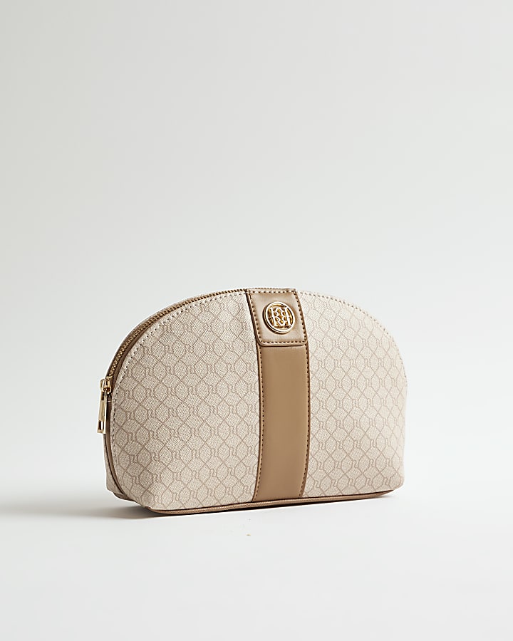 Beige Monogram Print Makeup Bag