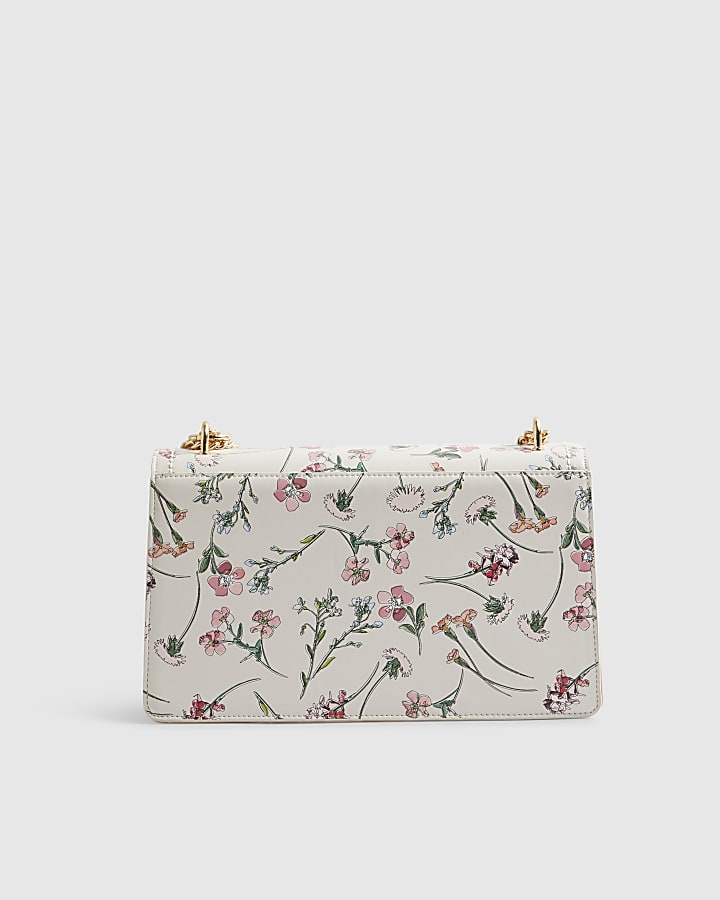 Cream Floral Panelled Shoulder Bag
