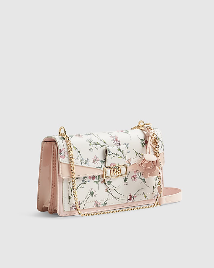 Cream Floral Panelled Shoulder Bag