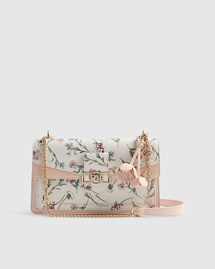 Cream Floral Panelled Shoulder Bag