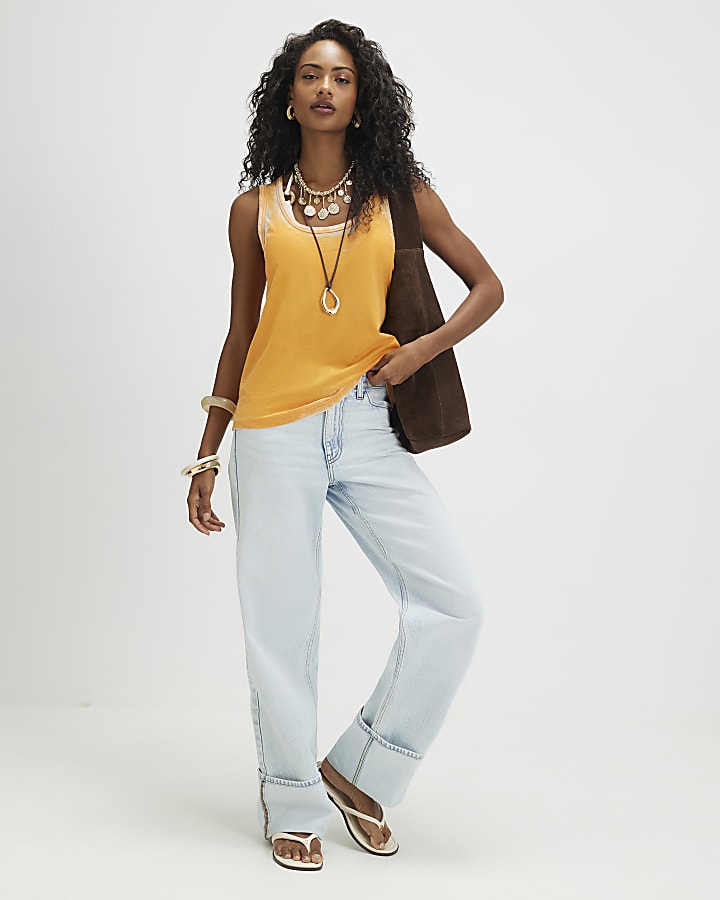 Orange Burnout Tank Top