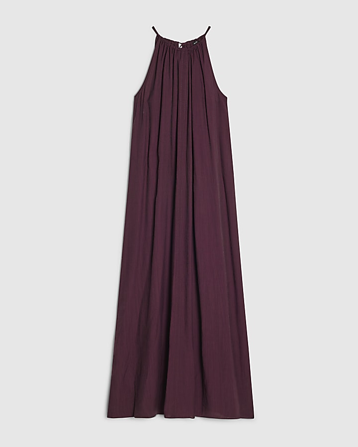 Purple Textured Halter Neck Maxi Dress