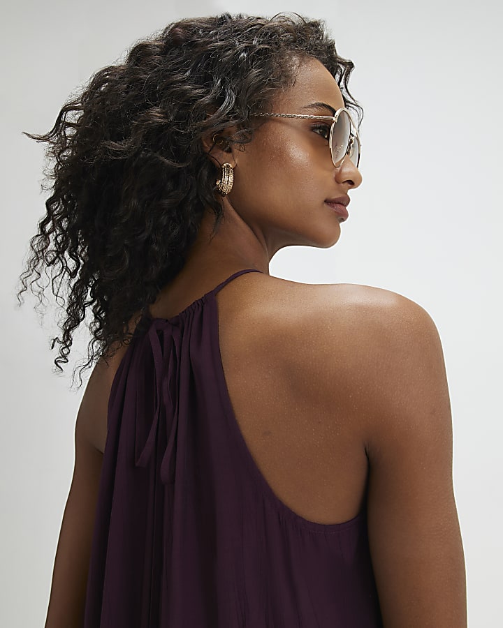 Red Textured Halter Neck Maxi Dress