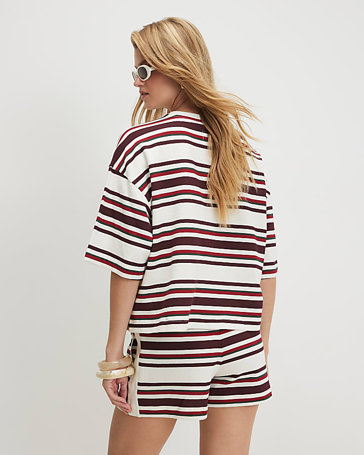 Cream Cotton Stripe Sweatshirt T-Shirt