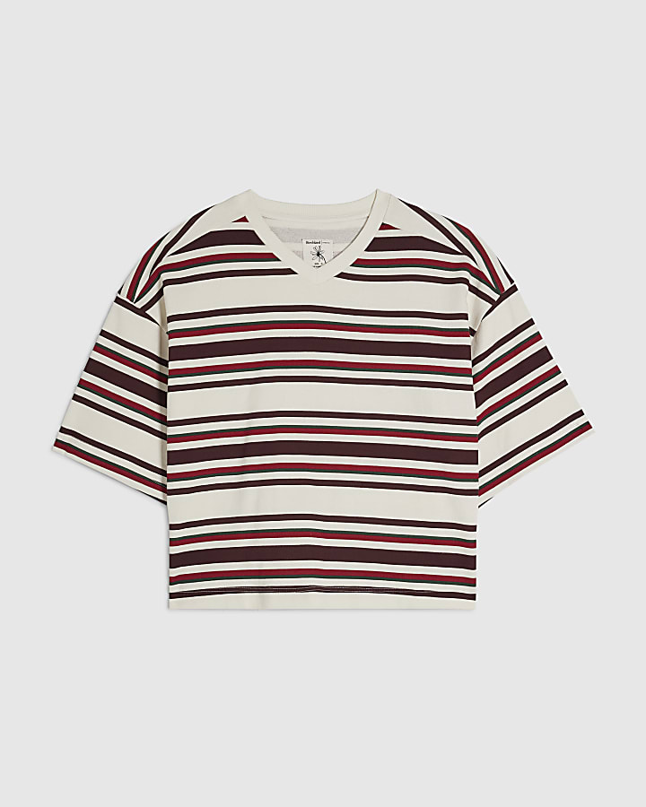 Cream Cotton Stripe Sweatshirt T-Shirt