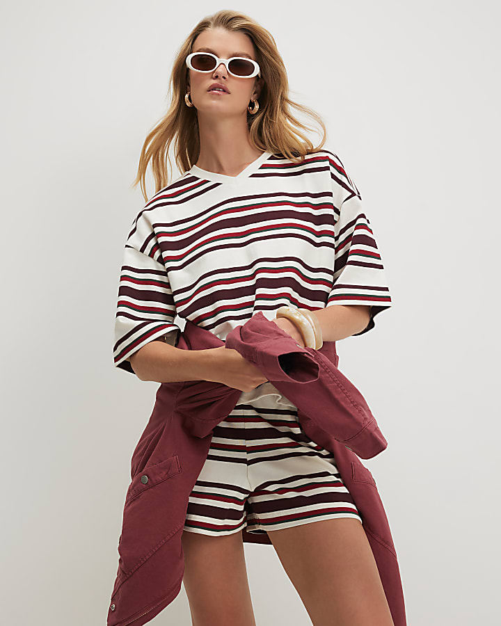 Cream Cotton Stripe Sweatshirt T-Shirt