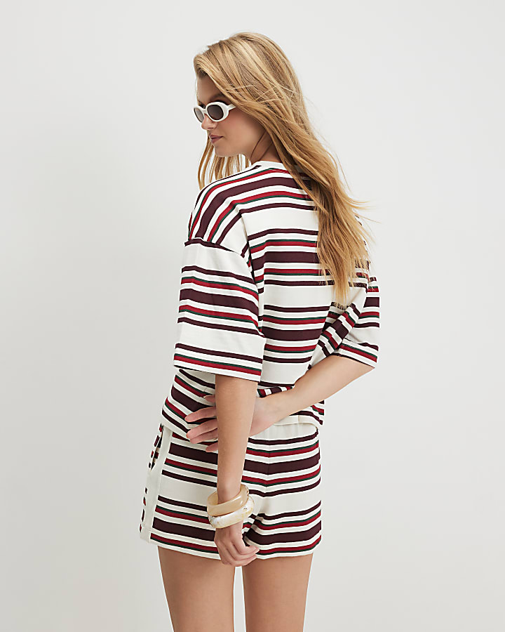 Cream Cotton Stripe Shorts