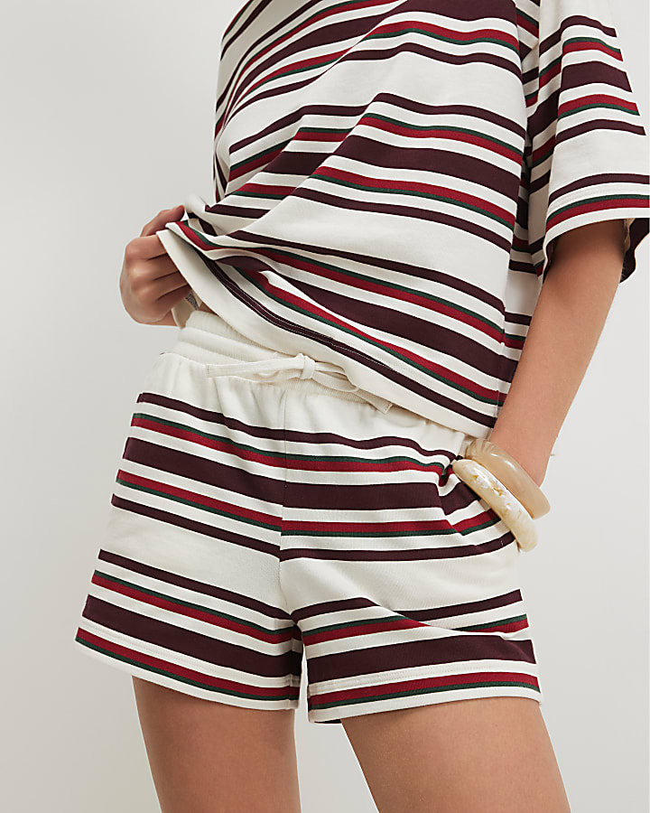 Cream Cotton Stripe Shorts