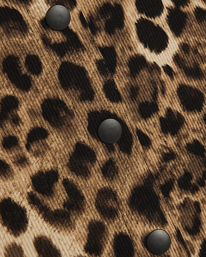 Beige Cotton Blend Leopard Print Mini Dress
