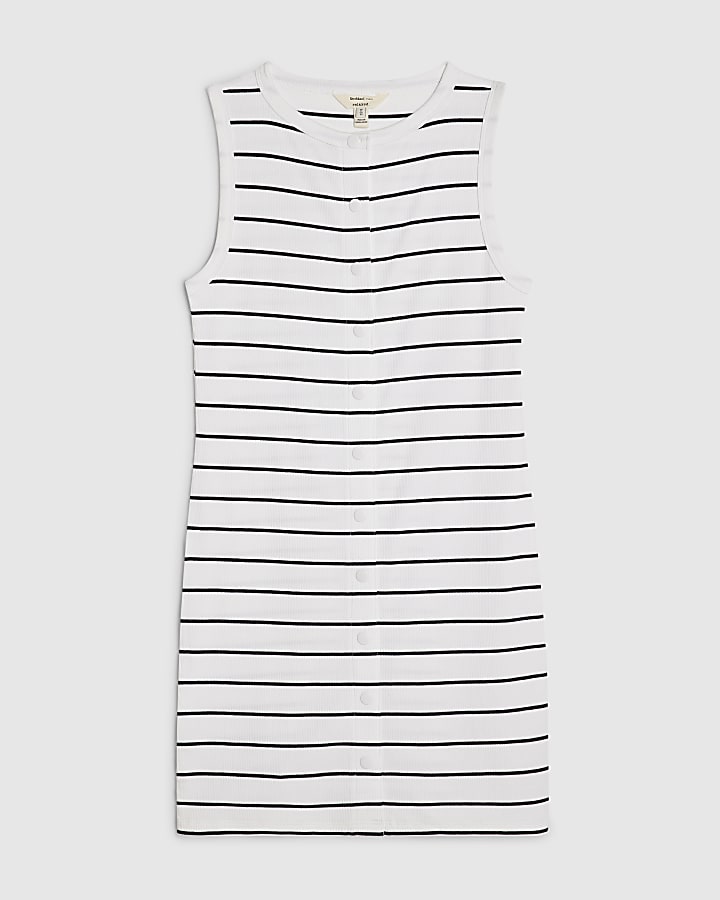 Black Sleeveless Striped Popper Mini Dress