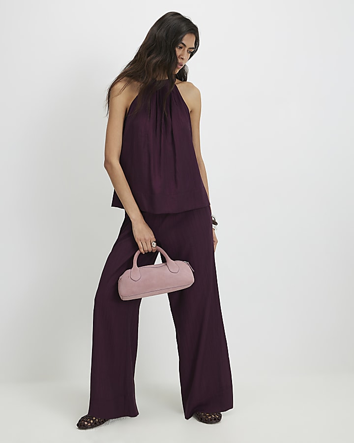 Red Textured Halter Neck Top