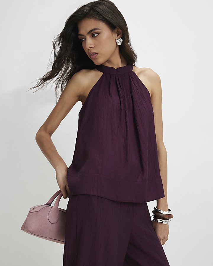 Red Textured Halter Neck Top