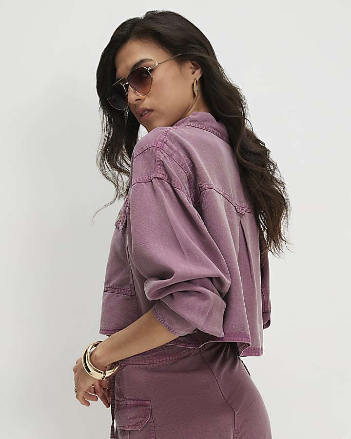Pink Cropped Harrington Shirt