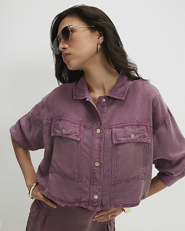 Pink Cropped Harrington Shirt