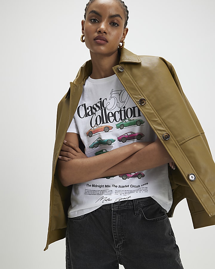 White Short Sleeve Classic Car T-shirt