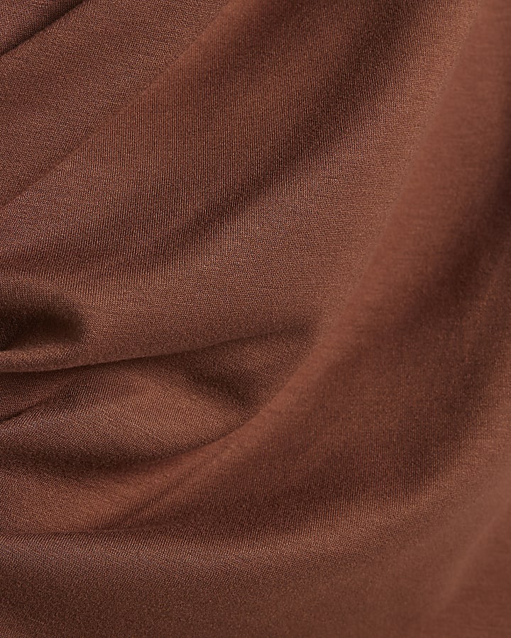 Brown Short Sleeve Drape Tunic Top